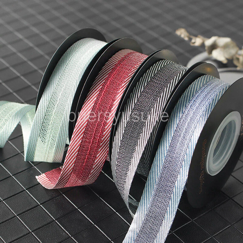 7 Colors Wide Twill Edge Stripe Ribbon with Mesh Web Center - 2.5cm*10 Yards - Image 1 of 3