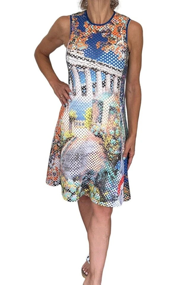 Vestido Clover Canyon Garden Of Athena Perforado Malla Sin Mangas Ajuste Acampanado XS Foto 1 de 4