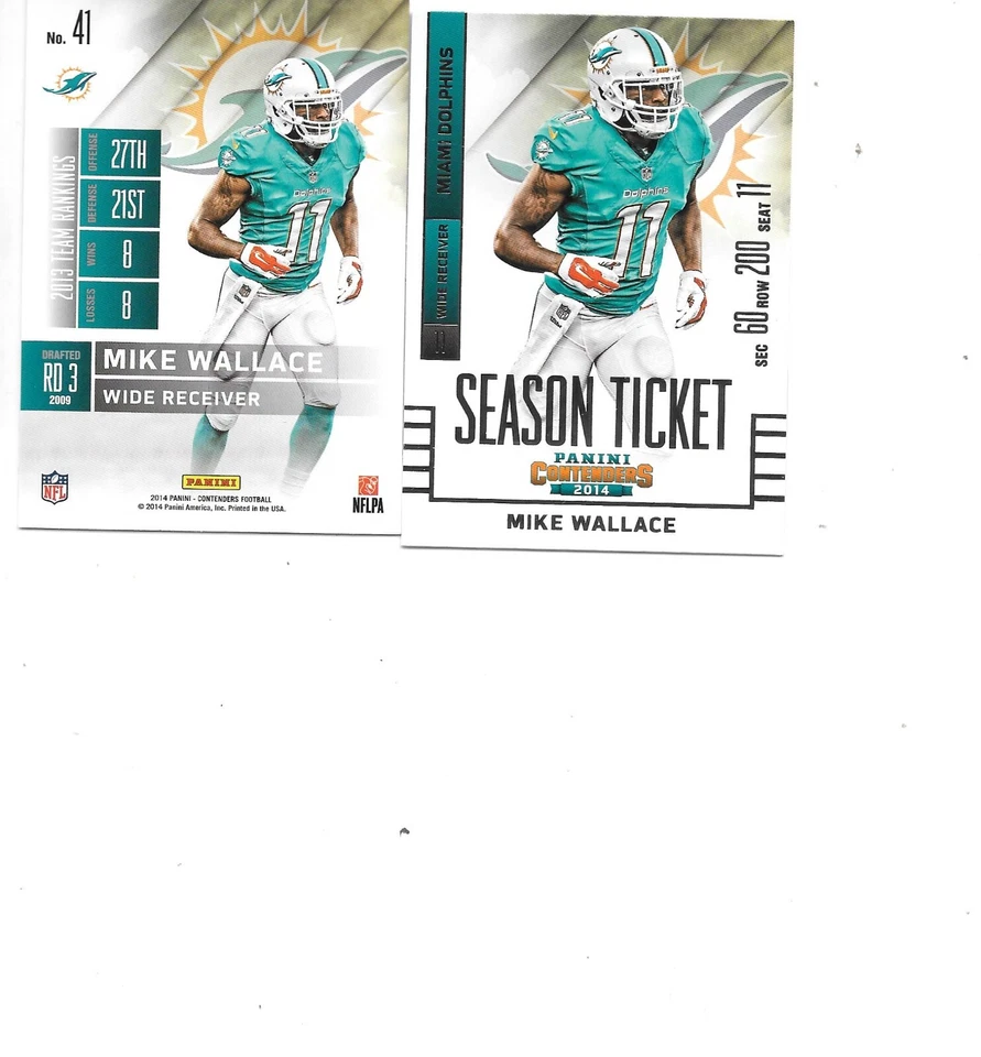 Mike Wallace 2014 Panini Contenders Football Card #41 BOGO FREE Miami Dolphins - Image 1 of 1