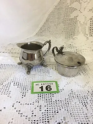 Antique Silver Plated Elegant Mustard Pot With Spoon And An Ornate Cream Jug • 20£