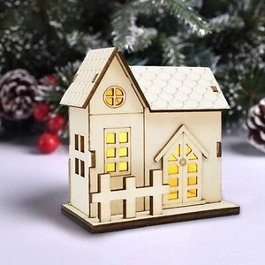 Christmas Desktop Ornament Holiday Home Decor, LED Luminous Wooden House Light - Picture 1 of 26