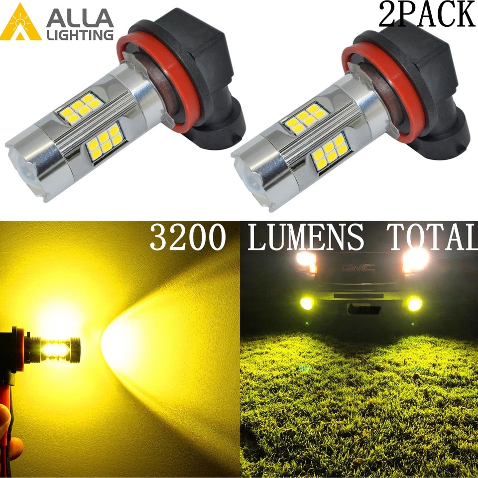 Alla Lighting 3200lm 3000K 27-LED H11 Fog Light Driving Bulbs Lamp Golden Yellow - Image 1 of 4