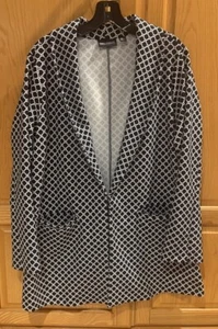 Nina Leonard Long Black and White Geometric Blazer Collared Jacket Size 1X - Picture 1 of 5