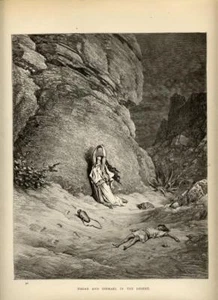 Stampa Antica 1880 BIBBIA = HAGAR E ISMAELE NEL DESERTO= Gustave DORE' Old Print - Picture 1 of 1