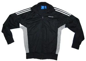 adidas Mens Small Black Grey Trefoil Tracksuit Jacket Poly Track Top U Rare - Picture 1 of 3