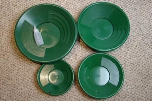 Lot of 4 Green Gold Pans 8"-10"-12"-14" Bottle Snuffer-Panning-Mining - Picture 1 of 8
