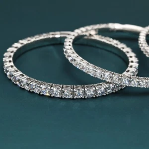 14K Real Solid White Gold Round Brilliant Tennis Bangle Bracelet 1.75mm-4mm - Picture 1 of 14