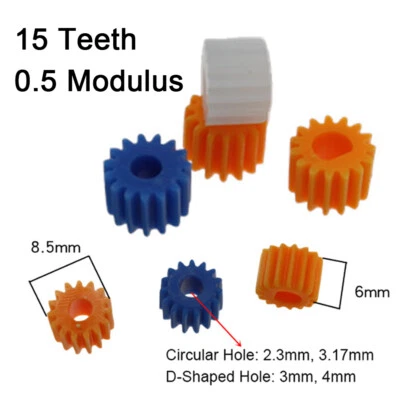 15T 0.5M Circular/D-Shaped Hole Plastic Motor Shaft Gear for DIY -Three Colors - Image 1 of 4
