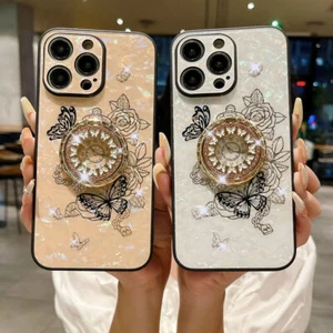 Sparkling Diamond Butterfly Rose Phone Case With Stand For IPhone 15 14 13 12 11 - Picture 1 of 28