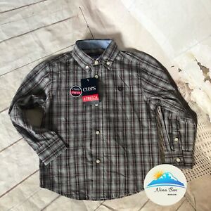 New Chaps Boys Stretch Grey And Red Plaid Button Down Shirt Size XXS (4/5)