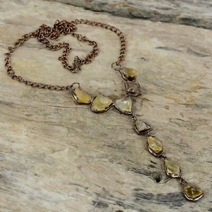 Citrine Rough Copper Love Gift Electroformed Chain Adjustable Necklace 18.0" - Picture 1 of 6