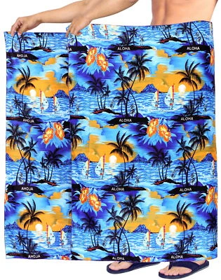 LA LEELA Men's Sarong Swimwear Towel Beach Shower Beach Wrap 78"X39" Blue_V920 - Image 1 of 3