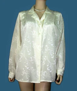 Hayward Jones~Vintage~Satiny Glossy Blouse Sz 2X Iridescent Floral Underprint - Picture 1 of 12