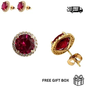 Aretes con halo de oro amarillo macizo de 14K - Imagen 1 de 5