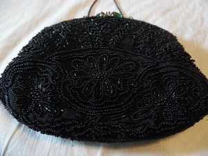 Vintage Black & Floral Beaded Purse. Gorgeous - Picture 1 of 3