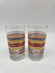 2 VASOS DE JUGO FIESTA mambo rayas multicolores vintage 4,25" decoración cocina - Imagen 1 de 6