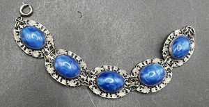 Pulsera de filigrana plateada de vidrio azul lapislázuli checo de colección ATQ de 1920  - Imagen 1 de 8
