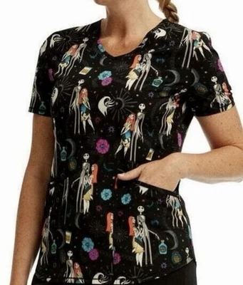 SCRUB TOP  S THE NIGHTMARE BEFORE CHRISTMAS  Jack, Boo.  3 pockets - Image 1 of 4