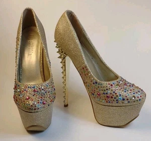 Stiletto con clavos dorados diamantes de imitación multicolor talla 5,5 ¡BRILLANTE PARA VÍSPERA DE AÑO NUEVO! - Imagen 1 de 17