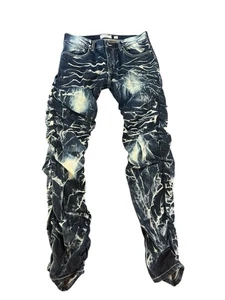 FRWD Stacked Crinkle Bleach Wash Jeans Size 34x34 Streetwear Y2K Distressed - Picture 1 of 3