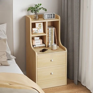 Bedside Table Bedroom Light Wood Grain 2 Drawers Smooth Metal Slides 39cm Deep - Picture 1 of 11