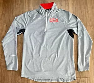 Nike Running Element USA Pullover Mens Medium Red White Blue 1/4 Zip Long Sleeve - Picture 1 of 7