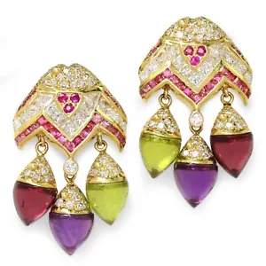 Pendientes de candelabro de piedras preciosas cabujón de colección con diamantes de oro 18K - Imagen 1 de 9