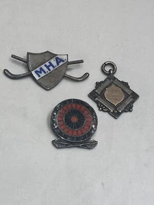 Set of 3 Antique Vintage Silver Enamel Sporting Badges. Lovely Condition - Foto 1 di 12