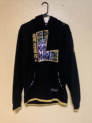 Two Hype 洛杉矶湖人队 90 年代 Kente Letter 黑色连帽衫运动衫男式 Sml — 第 1/4 张图片
