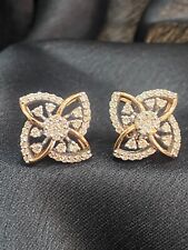 0.86 Cts Round Brilliant Cut Genuine Diamonds Floral Stud Earrings In 14ct Gold