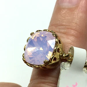 Großer klobiger Kunstring hellrosa facettierter Stein vergoldet Größe 6 atemberaubend leuchtend - Bild 1 von 19