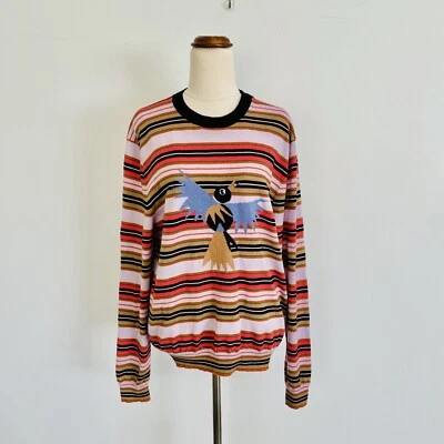 Paul Smith Womens Merino Wool Blend Knit Stripe Jumper Brown Red Pink Size XL - Image 1 of 4