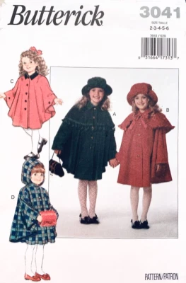 BUTTERICK Pattern 3041 Toddlers Kids Girls Cape Coat with Hood & Hat Size 2 - 6 - Image 1 of 3