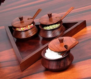 Serving Tray With Lid Jars Spoon Spice Box Storage Mouth Refreshner Dinning Tray - Picture 1 of 8