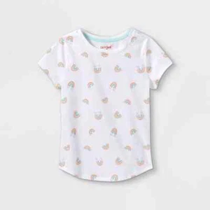 Cat & Jack Girls White Rainbow Printed Cotton Comfort Short Sleeve T-Shirt XL - Picture 1 of 3