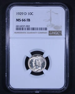 1929-D Mercury Dime - 10c NGC MS66 FB - Full Bands - Picture 1 of 4