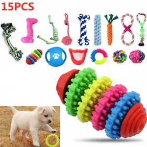 15X Tough Dog Toys Bundle Chew Rope Knot Ball Squeakers Pet Puppy Teething UK - Picture 1 of 5