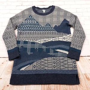 Woolrich Lambswool Pullover Sweater Womens Medium Long Artwork Abstract Graphic - Picture 1 of 12