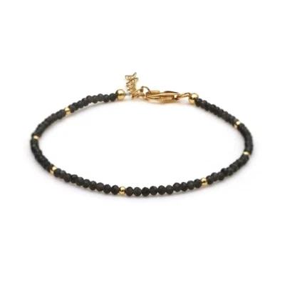 Brazalete de mujer natural negro facetado redondo 2-3 mm con cuentas relleno de oro 6-9" Foto 1 de 4