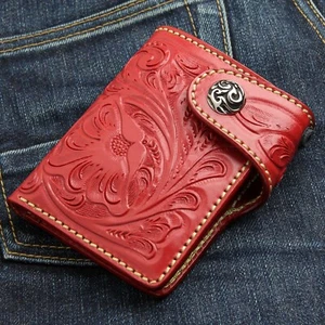 Red Genuine Cowhide Leather Indian Biker Chain Wallet - Picture 1 of 7