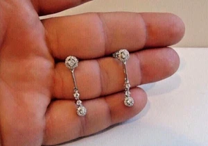 Pendientes de compromiso de diamantes estilo Art Deco creados en laboratorio de oro blanco de 14 K FN - Imagen 1 de 5