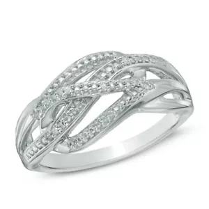 Real Diamond Accent Beaded Loose Braid Engagement Ring 925 Solid Sterling Silver - Picture 1 of 2