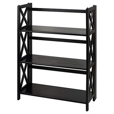 Montego 3-Shelf Corner Folding Bookcase with Mantel Top, Black - Image 1 of 4