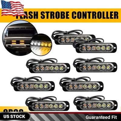 Barra de luz estroboscópica de montaje en superficie blanca ámbar 8X 6LED barra de luz intermitente de advertencia Foto 1 de 4