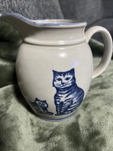 Vintage Pottery Works Medium pitcher Blue Cats Motif Adorable(B6) - Picture 1 of 9