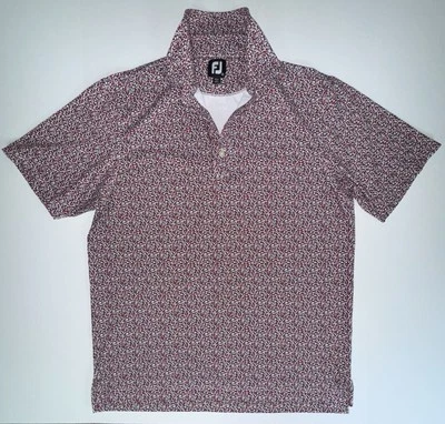 Camisa Footjoy Para Hombres Mediana Polo Carreras Rojo Confeti AOP Golf Manga Corta Logo FJ Foto 1 de 4