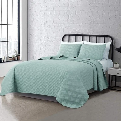 Avon 3-Piece 100% Cotton Quilt Set Queen Size, Aqua - Lightweight Soft-Finish... - Image 1 of 4