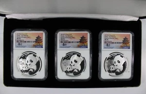 2019 China Panda 30g .999 Silver NGC MS70 First Releases 3-coin Mint Set Signed - Picture 1 of 14
