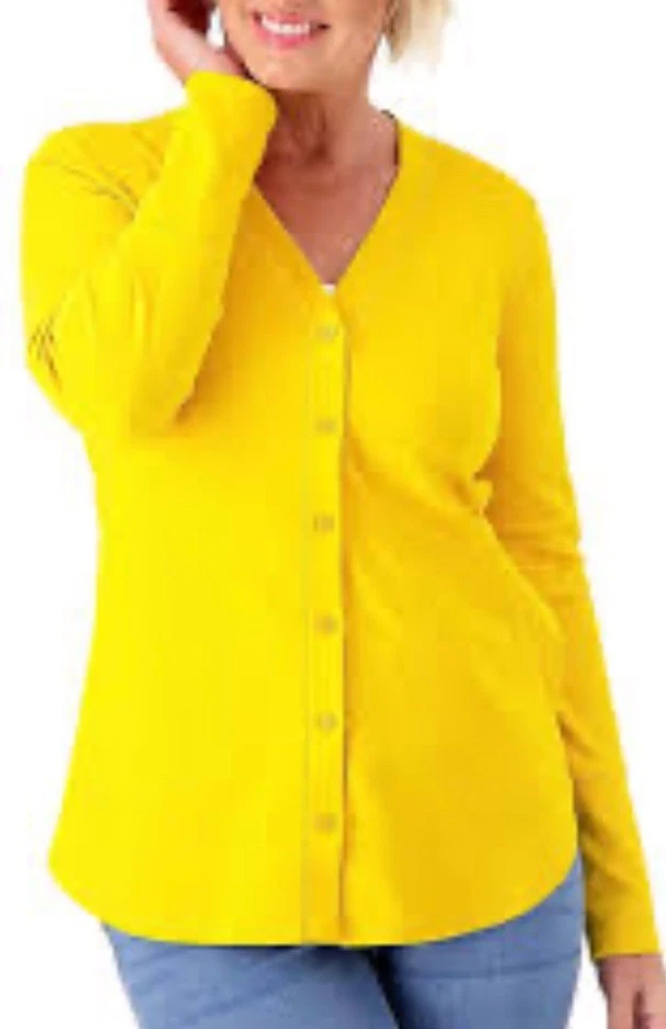 Cárdigan isaac mizrahi live Petite Essentials algodón Pima botón delantero 1x amarillo Foto 1 de 1