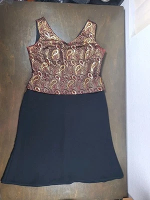 R&M Richards by Karen Kwong Dress Women's 8 Black Red Gold Back Zip Paisley - Image 1 of 4